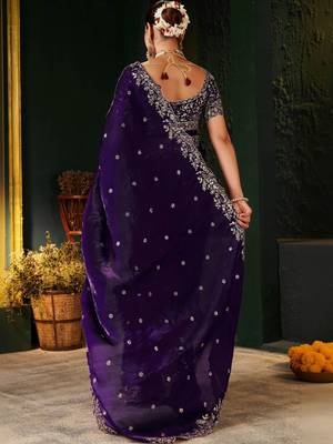 Purple ethnic motifs zari heavy work saree 3