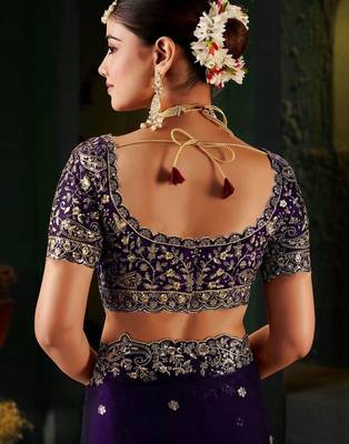 Purple ethnic motifs zari heavy work saree 4