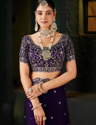 Purple ethnic motifs zari heavy work saree 5