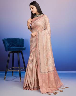 peach aari work pure cotton banarasi saree 2