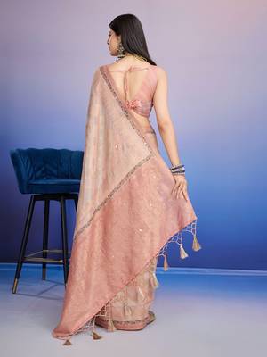 peach aari work pure cotton banarasi saree 3