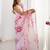 pink floral printed mirror work pure chiffon saree with blouse