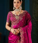 magenta floral zari heavy work saree