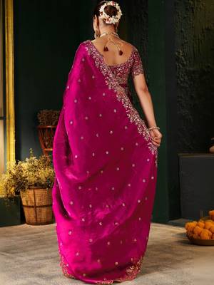 magenta floral zari heavy work saree 2