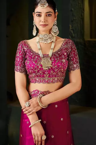 magenta floral zari heavy work saree
