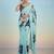 turquoise floral mirror work satin saree