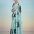 turquoise floral mirror work satin saree