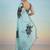 turquoise floral mirror work satin saree