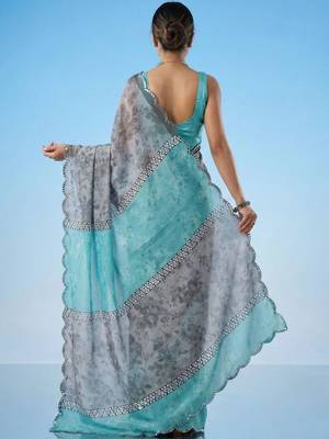 Multicolor floral sequinned satin half and half saree 4