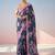 Navy blue floral mirror work satin saree