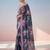 Navy blue floral mirror work satin saree