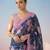 Navy blue floral mirror work satin saree