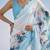 white floral mirror work satin saree