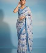 Off white floral sequinned satin saree
