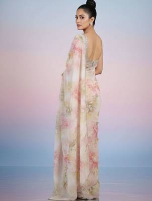 off_white floral mirror work satin saree 3