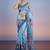blue floral sequinned satin designer saree
