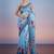blue floral sequinned satin designer saree
