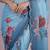 blue floral sequinned satin designer saree