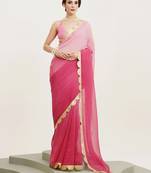 Rani pink embellished sequinned pure chiffon saree