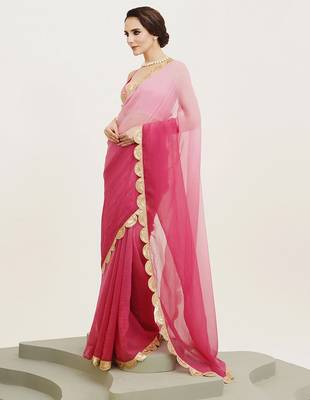 Rani pink embellished sequinned pure chiffon saree 2
