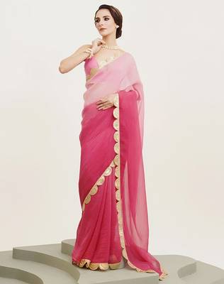 Rani pink embellished sequinned pure chiffon saree 3