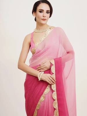 Rani pink embellished sequinned pure chiffon saree 5