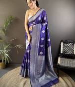 violet woven design zari banarasi saree with unstitched blouse piece