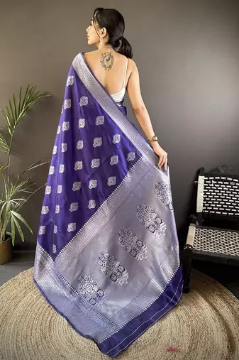 violet woven design zari banarasi saree with unstitched blouse piece
