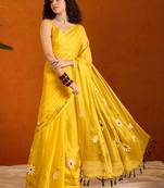 Yellow floral poly chiffon saree