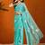 Blue floral poly chiffon saree