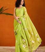 green floral poly chiffon saree