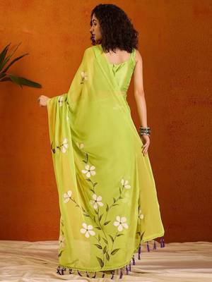 green floral poly chiffon saree 3