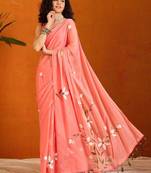 Pink floral poly chiffon saree