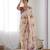 Beige floral printed mirror work pure chiffon saree