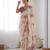 Beige floral printed mirror work pure chiffon saree