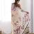 Beige floral printed mirror work pure chiffon saree