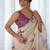 Beige floral printed mirror work pure chiffon saree