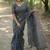 Grey ethnic motifs embroidered tussar saree