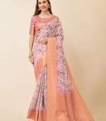 Pink floral printed zari saree