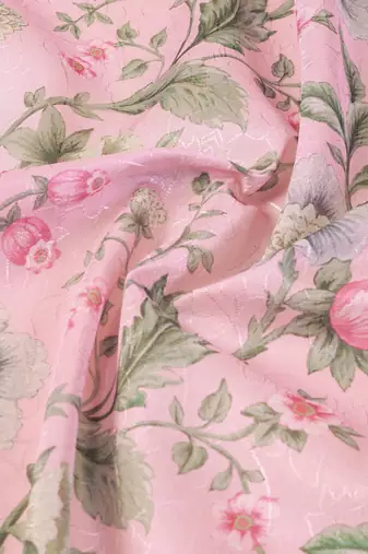 Pink floral printed zari saree