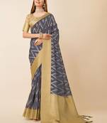 Purple geometric printed zari saree