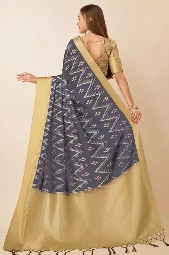 Purple geometric printed zari saree