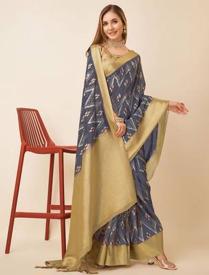 Purple geometric printed zari saree 3