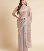 peach embellished beads and stones pure chiffon saree