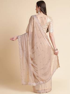 peach embellished beads and stones pure chiffon saree 3