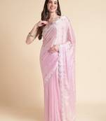 pink embellished beads and stones pure chiffon saree