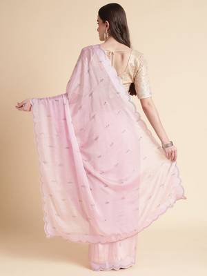 pink embellished beads and stones pure chiffon saree 3