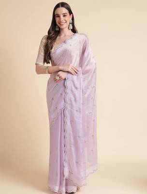 Purple purple embellished pure chiffon saree 1