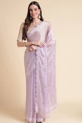 Purple purple embellished pure chiffon saree