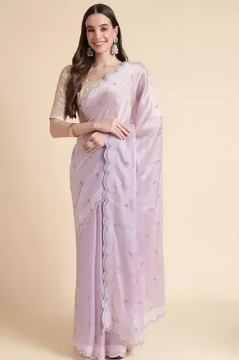 Purple purple embellished pure chiffon saree